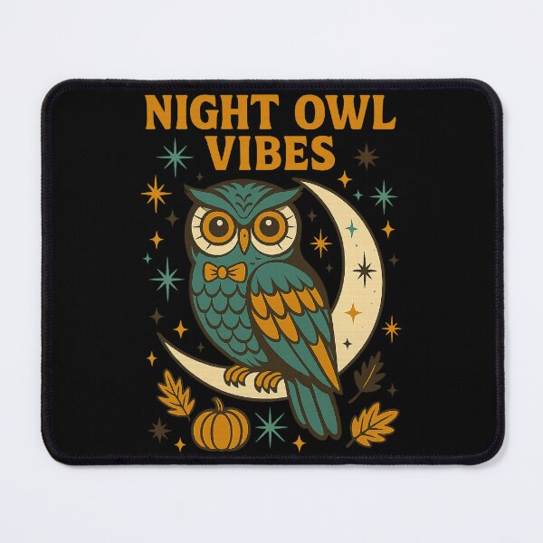 Item preview, Night Owl Vibes – Retro Cosmic Owl Crescent Moon Mid Century Design designed and sold by FluffyCreative.