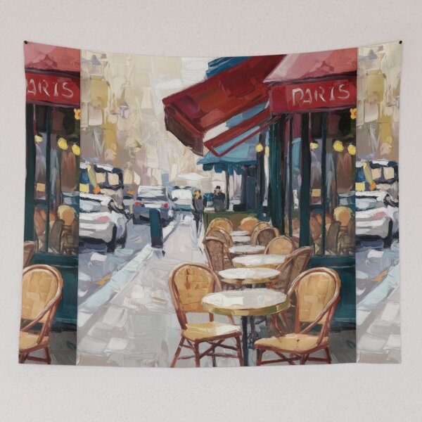 Item preview, French Café Terrace | Impressionist Street Scene with Bistro Chairs designed and sold by CARRAANN.