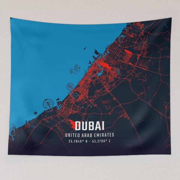 Item preview, Dubai Red & Blue Minimalist Map designed and sold by HomeLivingCo.