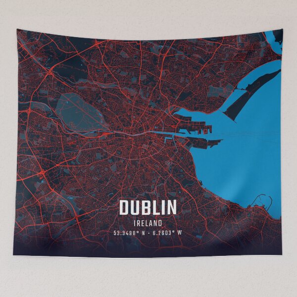 Item preview, Dublin Red & Blue Minimalist Map designed and sold by HomeLivingCo.