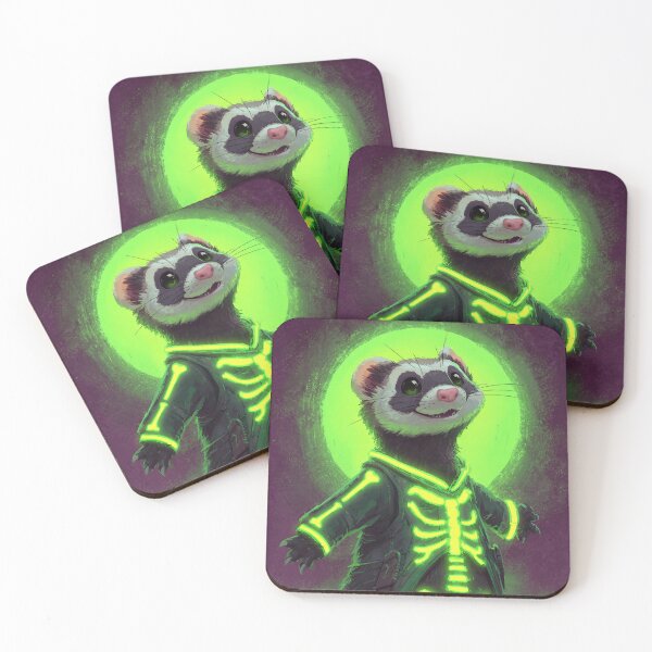 Item preview, Halloween Ferret – Cheeky ferret in a glowing skeleton hoodie designed and sold by Meiersbeste.