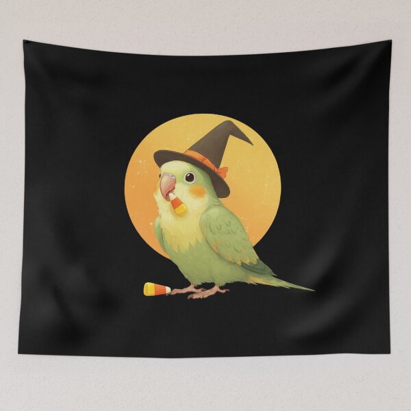Item preview, Halloween Parakeet – Cute parakeet with witch hat and candy corn designed and sold by Meiersbeste.