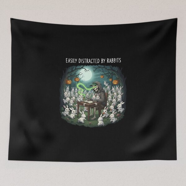 Item preview, Grim Reaper's Distraction - "Easily Distracted By Rabbits" Dark Humor Graphic designed and sold by DMNindustries.