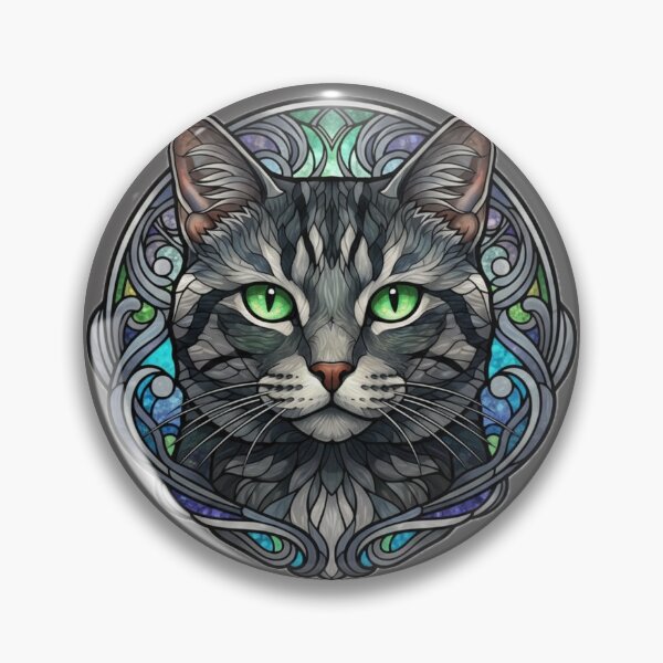 Item preview, Gray Cat Portrait Stained Glass Art Deco designed and sold by Mosaico Celeste.