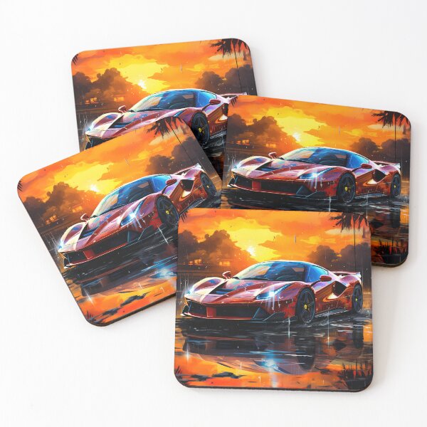 Item preview, Dream Car Displayed Against Fiery Clouds And Palm Trees designed and sold by RevUpDesign.