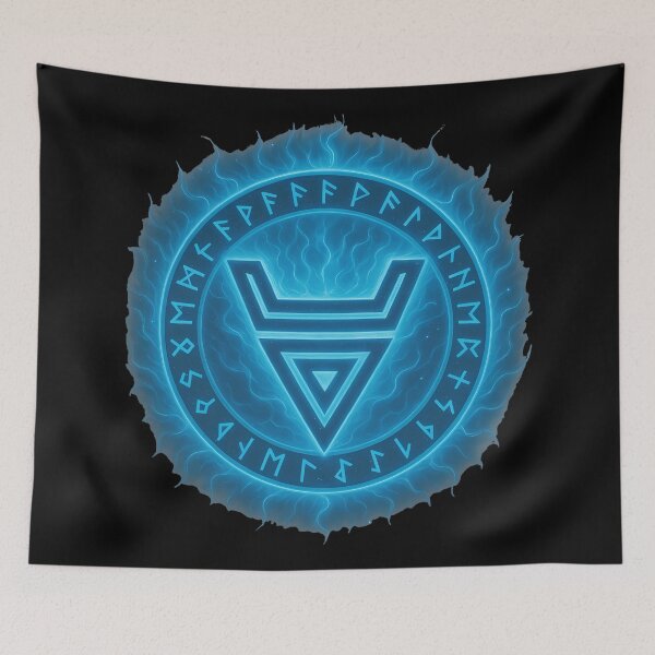 Item preview, The Sign of Veles - a Slavic symbol of magic and protection with a magical aura of blue flames designed and sold by Myth-LegendArt.