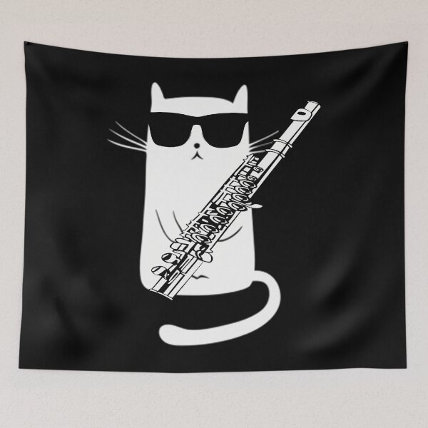 Item preview, Funny Cat Wearing Sunglasses Playing Flute Pullover 		 designed and sold by jonuzdhitav.