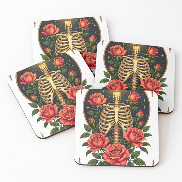 Item preview, Decorative artwork featuring skeleton, candle, and roses, blending elements of life and death in a floral arrangement designed and sold by SpaceartLilu.