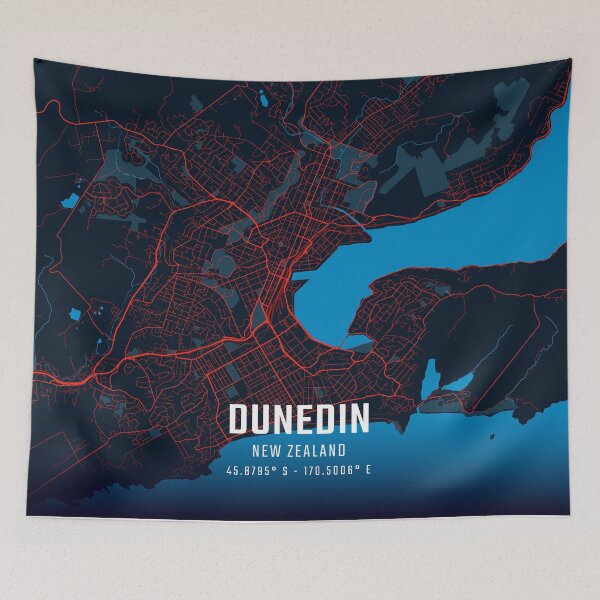 Item preview, Dunedin Red & Blue Minimalist Map designed and sold by HomeLivingCo.
