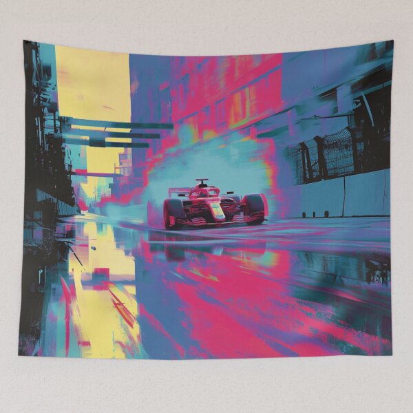 Item preview, Psychedelic twist on a Formula 1 scene with bold colours and abstract shapes Art Inspired By Nature And The Active Outdoors designed and sold by CDC40.