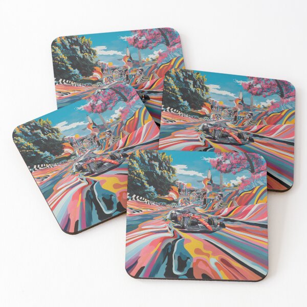 Item preview, Psychedelic twist on a Formula 1 scene with bold colours and abstract shapes Art Inspired By Nature And The Active Outdoors designed and sold by CDC40.