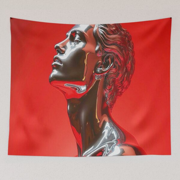 Item preview, Chrome Visionary – Red Futuristic Portrait designed and sold by Globalfeex.