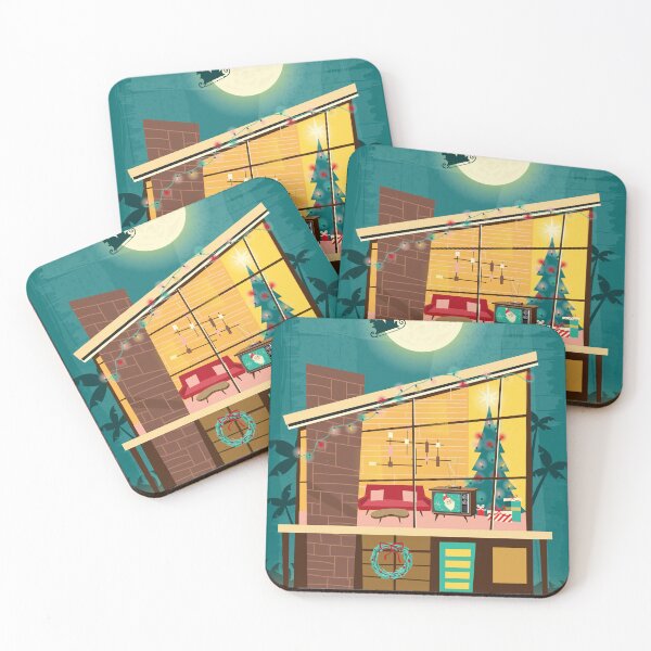 Item preview, Christmas greeting Mid Century style home Retro Living room with Christmas Tree and furniture designed and sold by Jdawnink.
