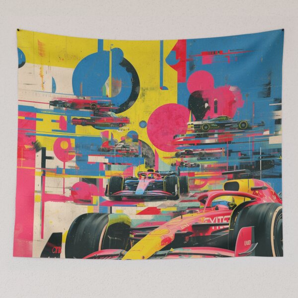 Item preview, Psychedelic twist on a Formula 1 scene with bold colours and abstract shapes Art Inspired By Nature And The Active Outdoors designed and sold by CDC40.