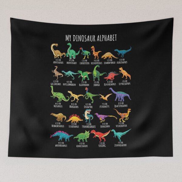 Aperçu de l'œuvre Types de dinosaures Alphabet A-Z ABC Identification des dinosaures Manches courtes créée et vendue par cleefussraj.