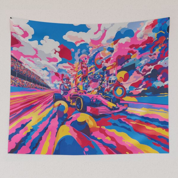 Item preview, Psychedelic twist on a Formula 1 scene with bold colours and abstract shapes Art Inspired By Nature And The Active Outdoors designed and sold by CDC40.