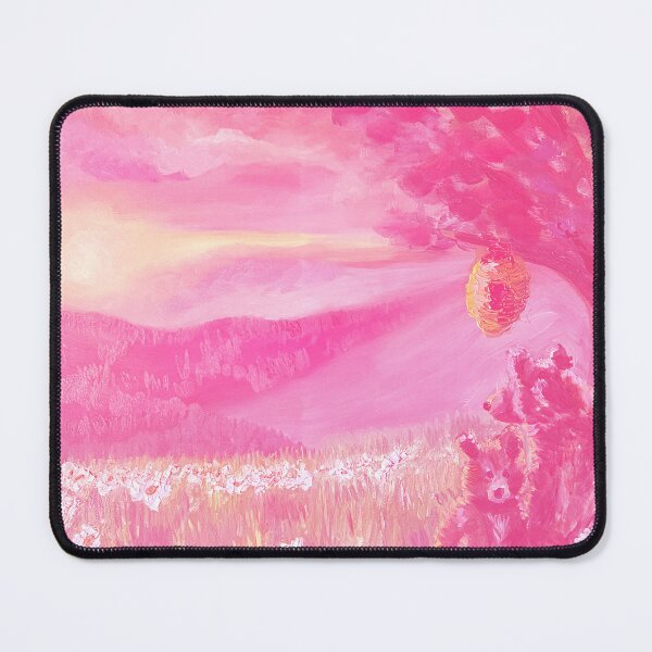 Item preview, Pink Panoramic Sunset Field of Daisies, Mama and Baby Bear - Oil Painting Impressionist designed and sold by larrypnts.
