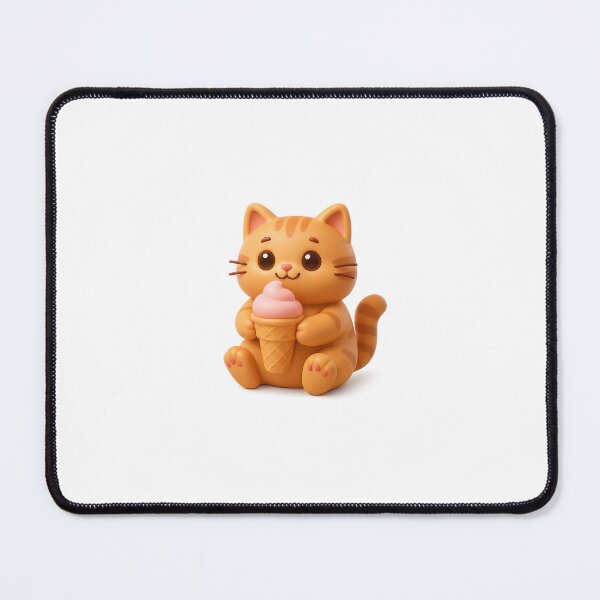 Item preview, 3D Ice Cream Cat – Cute Chubby Cartoon Tabby with Ice Cream Cone designed and sold by Korn & Q.