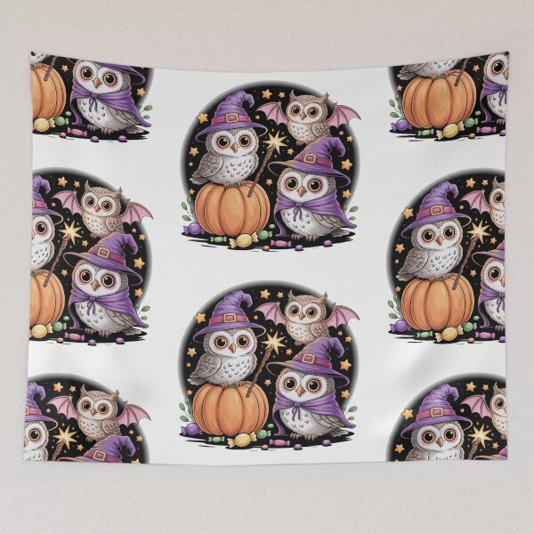 Item preview, Magical Halloween Owls with Pumpkin and Stars designed and sold by Nimkaew.