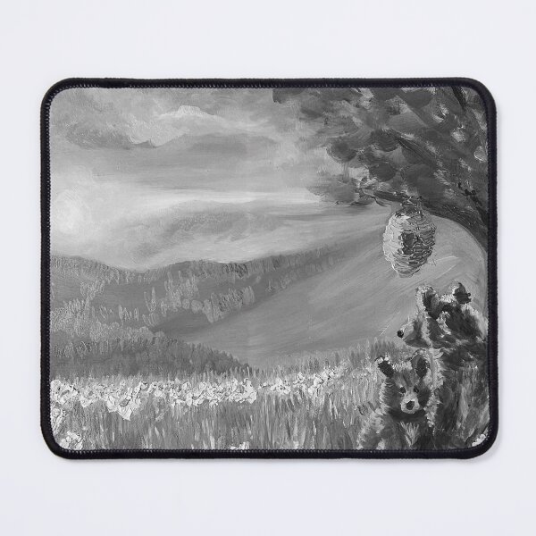 Item preview, B & W Panoramic Sunset Field of Daisies, Mama and Baby Bear - Oil Painting Impressionist designed and sold by larrypnts.