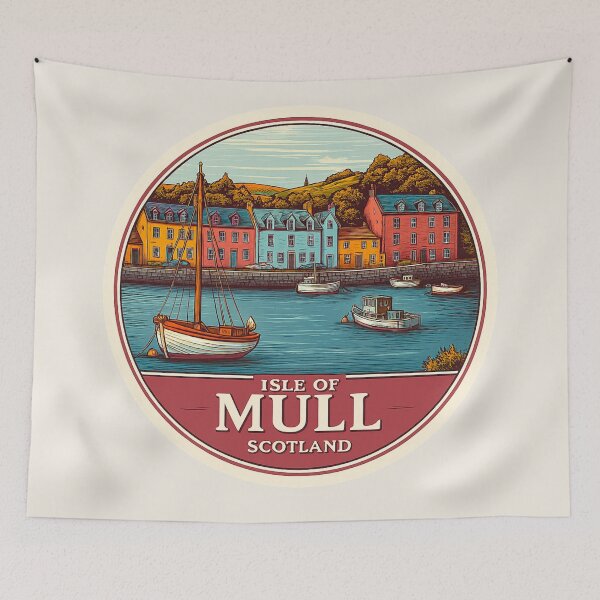 Item preview, Isle of Mull Scotland Vintage Travel Sticker - Retro Harbor & Colorful Houses designed and sold by Blurbean.