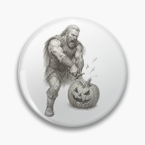 Artikelvorschau, Keltischer Krieger zerschmettert Halloween-Kürbis – Bleistiftskizze entworfen und verkauft von CelticSoulShop.