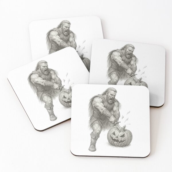 Item preview, Celtic Warrior Smashes Halloween Pumpkin – Pencil Sketch designed and sold by CelticSoulShop.