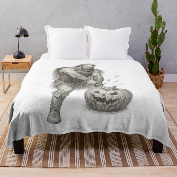 Item preview, Celtic Warrior Smashes Halloween Pumpkin – Pencil Sketch designed and sold by CelticSoulShop.