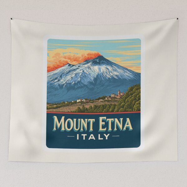 Item preview, Mount Etna Italy Vintage Travel Sticker - Retro Volcano & Landscape designed and sold by Blurbean.