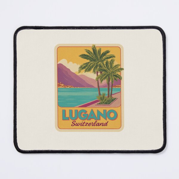 Item preview, Lugano Switzerland Vintage Travel Sticker - Retro Lake & Palm Trees designed and sold by Blurbean.
