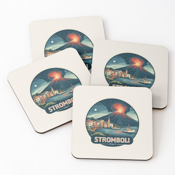 Item preview, Stromboli Italy Vintage Travel Sticker - Retro Volcano & Coastal Village designed and sold by Blurbean.