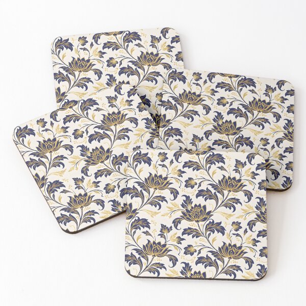 Item preview, Luxurious Navy Blue and Gold Floral Seamless Pattern, Elegant on Cream Background designed and sold by HolmeProud.