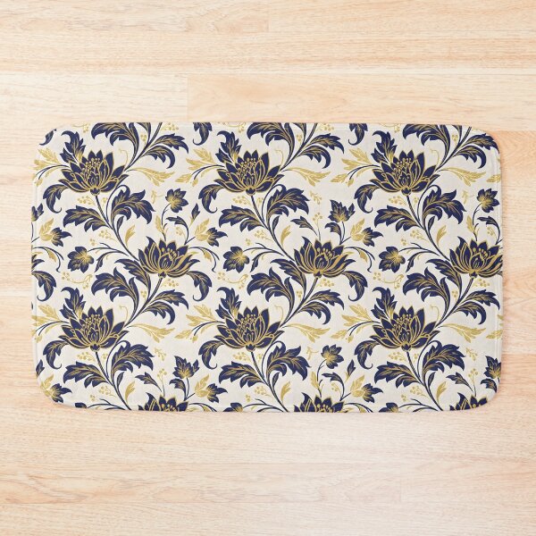 Item preview, Luxurious Navy Blue and Gold Floral Seamless Pattern, Elegant on Cream Background designed and sold by HolmeProud.