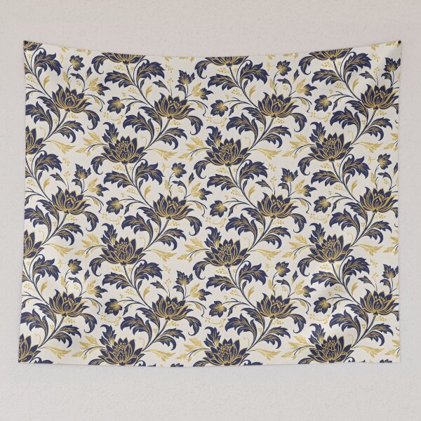 Item preview, Luxurious Navy Blue and Gold Floral Seamless Pattern, Elegant on Cream Background designed and sold by HolmeProud.