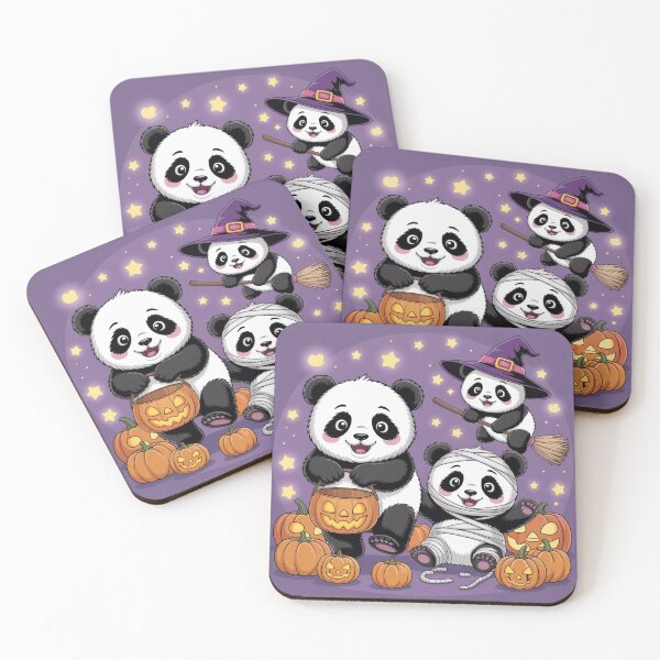 Item preview, Cute Halloween Pandas with Pumpkin and purple background designed and sold by Nimkaew.