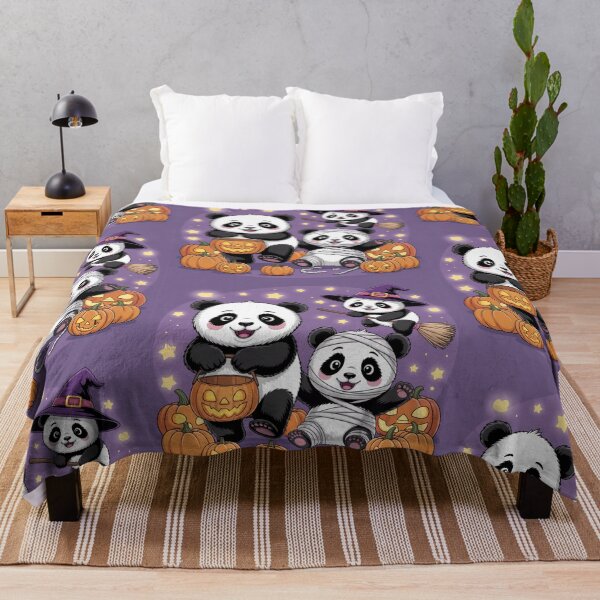 Item preview, Cute Halloween Pandas with Pumpkin and purple background designed and sold by Nimkaew.