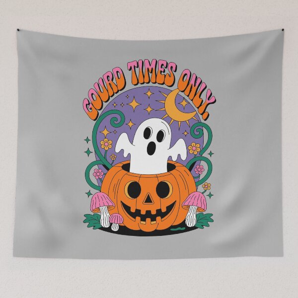 Item preview,  Groovy Ghost: A retro-style illustration. A cheeky ghost with a wide grin pops out of a carved jack-o'-lantern. For the Halloween festivities. designed and sold by Grang Art Artistic Designs.