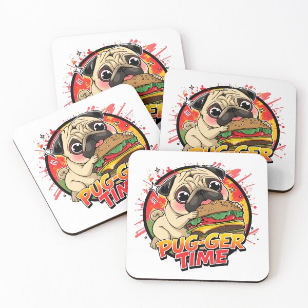 Item preview, Pug-ger Time – Funny Kawaii Chibi Pug Eating Burger Shirt Design designed and sold by Snackwear Apparel.