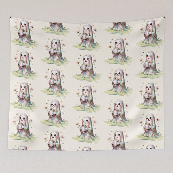 Item preview,  Cute Halloween Spooky Season Ghost - BOO with hot coffee designed and sold by RSDigitalPrintDesign.