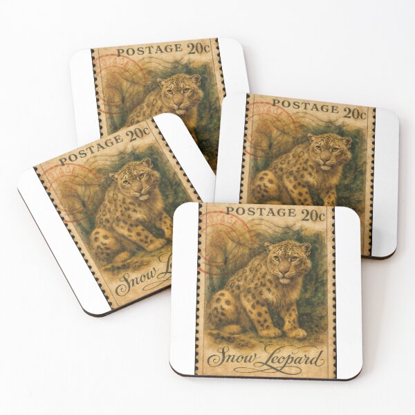 Item preview, Vintage Snow Leopard Stamp – Wild Elegance in Sepia designed and sold by ForeverPrintsOK.