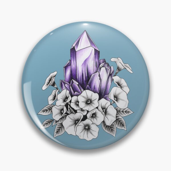 Item preview, Amethyst quartz crystals and moonflowers color pencil drawing designed and sold by Aarron Laidig.
