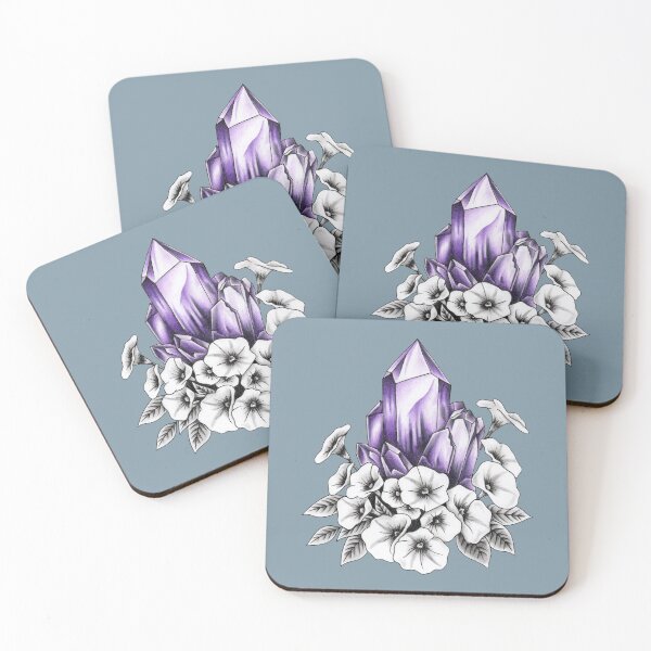 Item preview, Amethyst quartz crystals and moonflowers color pencil drawing designed and sold by Aarron Laidig.