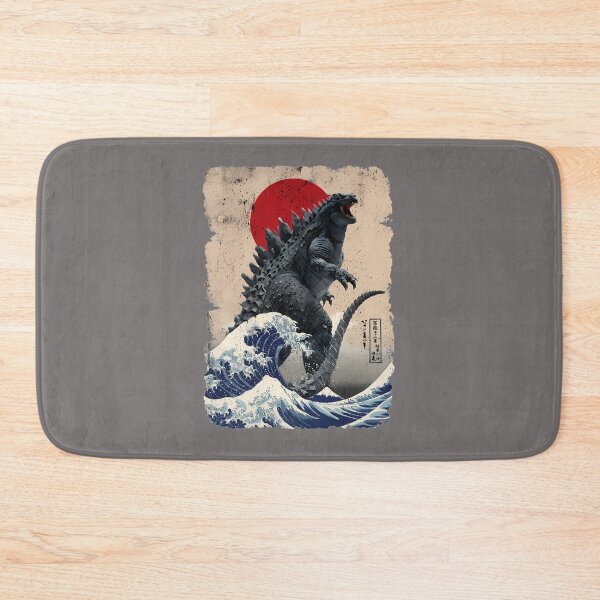 Item preview, GODZILLA-AND-THE-WAVE-TAN-BACKGROUND---ROUGH-T-SHIRT designed and sold by EchoingElegance.
