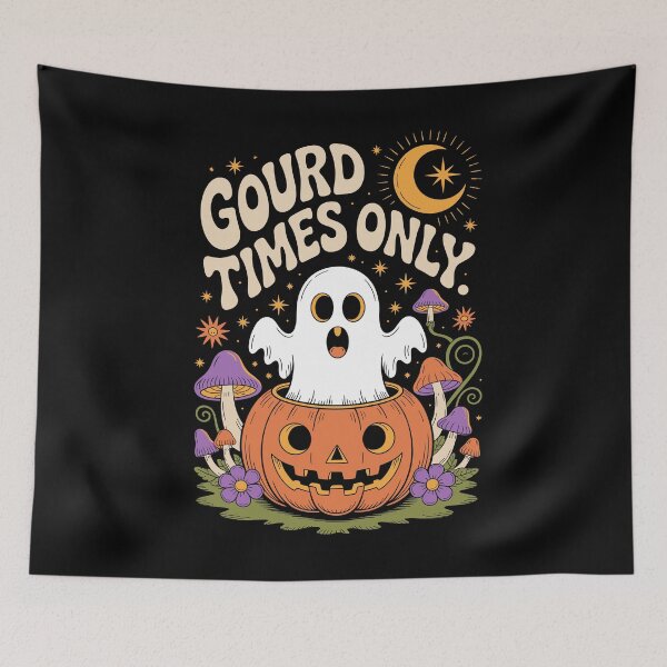 Item preview, Spooky Smiles: A retro-style illustration. A cheeky ghost with a wide grin pops out of a carved jack-o'-lantern. For the Halloween festivities. designed and sold by Grang Art Artistic Designs.