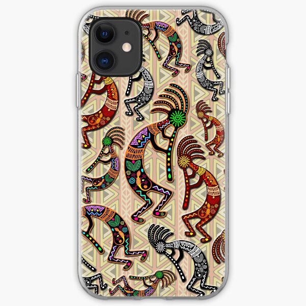 Kokopelli Rainbow Colors on Tribal Pattern iPhone Soft Case