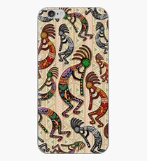 Kokopelli Rainbow Colors on Tribal Pattern iPhone Case