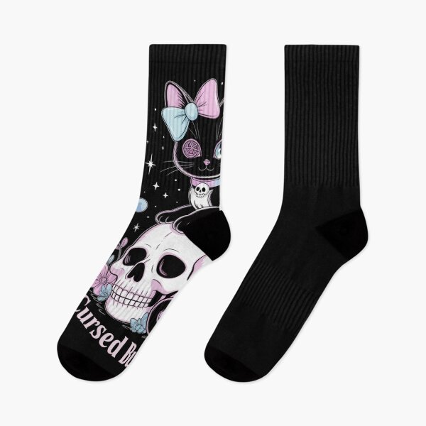 Item preview, Cursed But Cuddly Cat – Cute Gothic Pastel Kawaii Skull Design designed and sold by WitchyWhisper.
