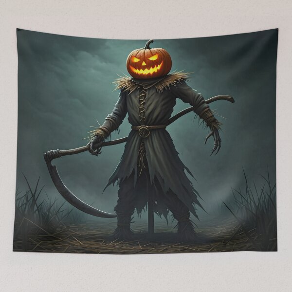 Item preview, Pumpkin Reaper – Haunting Scarecrow with Scythe designed and sold by PawPrintedArt.