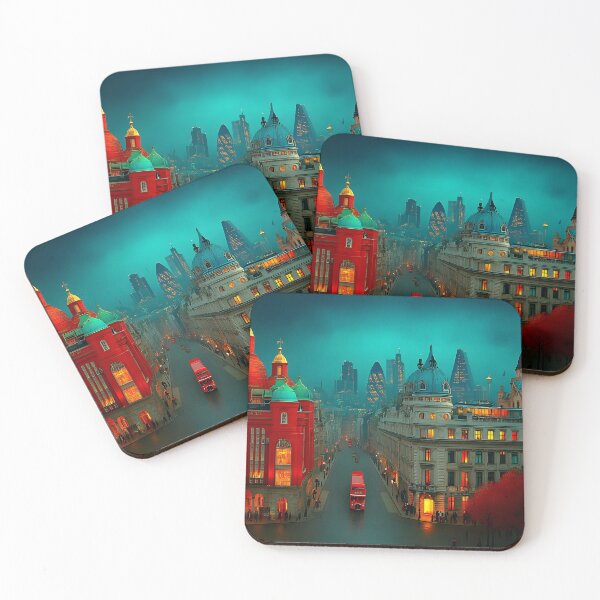 Item preview, Mysterious London Skyline at Dusk with Red Accents designed and sold by Artessie.