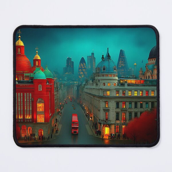 Item preview, Mysterious London Skyline at Dusk with Red Accents designed and sold by Artessie.